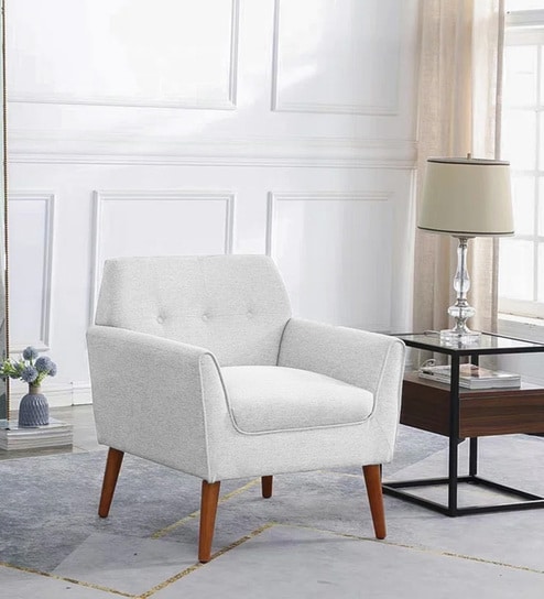 Thomas Fabric Lounge Chair in Off White Colour