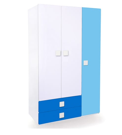 Buy Three Door Two Drawer Wardrobe In Blue White Colour By