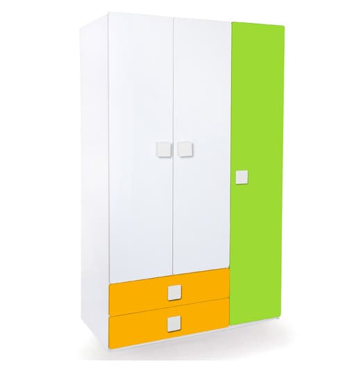 Buy Three Door Two Drawer Wardrobe In White Green Yellow