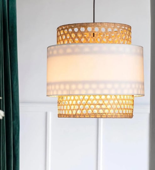 Three Tier Handmade Rattan Cane Pendant Hanging Light (Black & Beige)