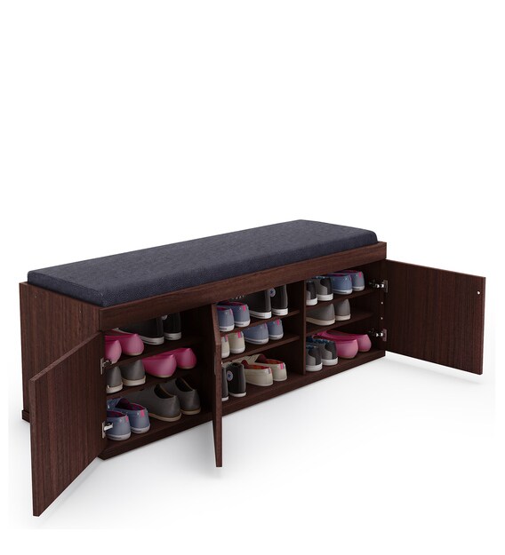 Buy Shoe Rack with Seat in Wenge Finish by HomeTown Online Shoe Rack