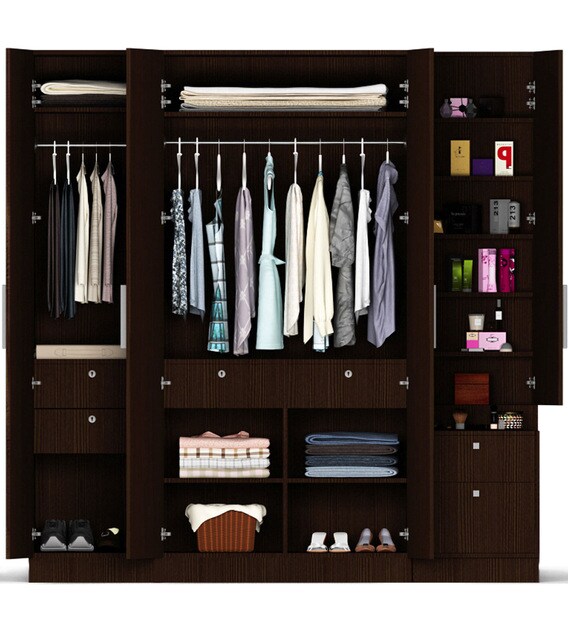 Buy Three Door Wardrobe with Dresser in Country Oak Dark Finish in PLPB