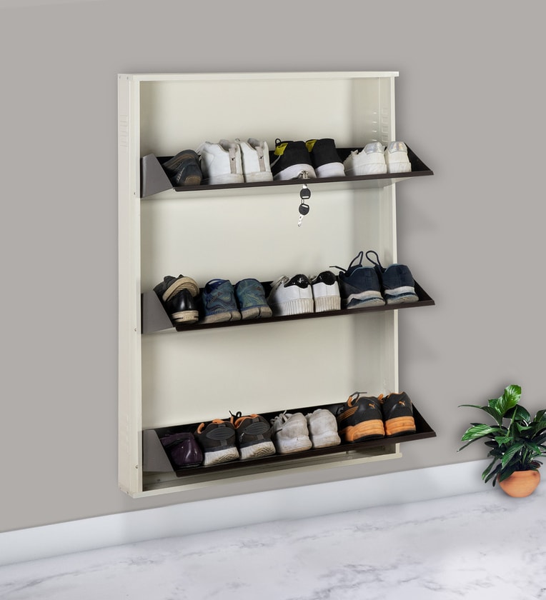 Buy Bergamo Metal Tilt Out Shoe Rack in Metallic Ivory Coffee Finish by