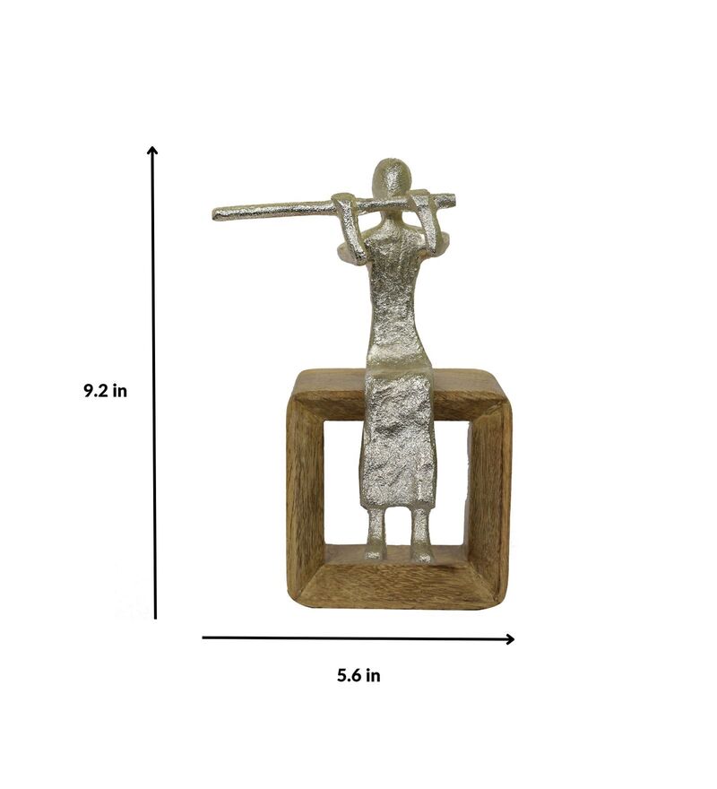 Buy The Flute Musician Brown Aluminium & Wood Figurine by Citilites Online Human Figurines