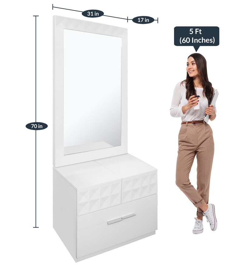 Buy Theia High Gloss Dresser with Mirror in White Colour by home