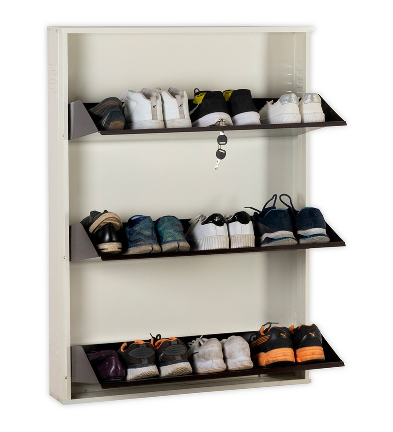 Buy Bergamo Metal Tilt Out Shoe Rack in Metallic Ivory Coffee Finish by Delite kom Online Tilt