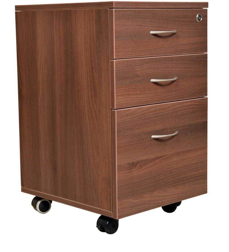 Buy Three Drawer Pedestal in Dark Brown Colour by Welkraft