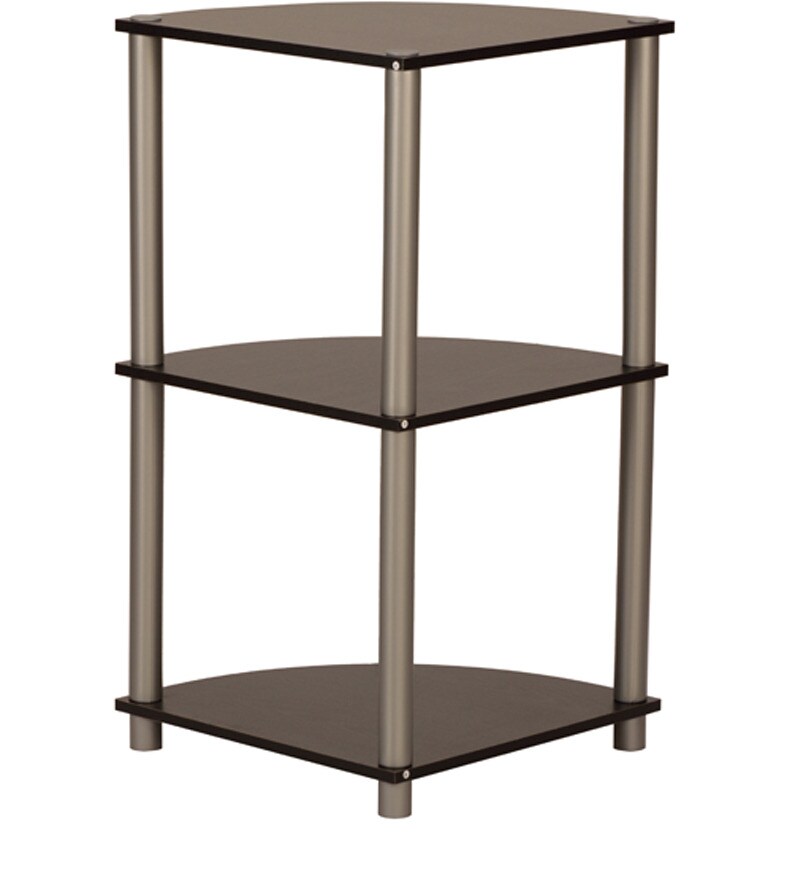 Buy Three Shelf Corner End Table in Black Oak Finish by Mintwud Online