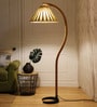 Beige Silk Shade Club Floor Lamp With Wood Base