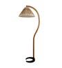 Beige Silk Shade Club Floor Lamp With Wood Base