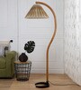 Beige Silk Shade Club Floor Lamp With Wood Base