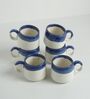 White & Blue Glazed Ceramic (Set of 6) Tea Cups