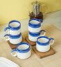 White & Blue Glazed Ceramic (Set of 6) Tea Cups