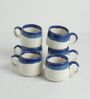 White & Blue Glazed Ceramic (Set of 6) Tea Cups