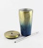 Gold Blue Hue Diamond Stainless Steel Tumbler with Straw (LxBxH Stainless Steel 700ml  Sipper