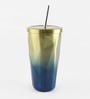 Gold Blue Hue Diamond Stainless Steel Tumbler with Straw (LxBxH Stainless Steel 700ml  Sipper