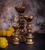 Traditional Terracotta Gold Diya (Candle) Stand (Pack Of 3)