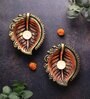 Peepal Terracotta Gold Large Diya Set (Pack Of 2)