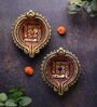 Swastik Terracotta Gold Large Diya Set (Pack Of 2)