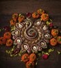 Peacock Terracotta 11 Diya Plate (Gold)