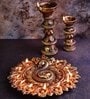 Peacock Terracotta 9 Diya Plate (Gold)