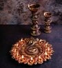 Peacock Terracotta 9 Diya Plate (Gold)