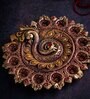 Peacock Terracotta 9 Diya Plate (Gold)
