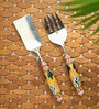 The Mughal Patti Yellow & Brown Stainless Steel (Set of 2) Cake Serving Fork & Scraper