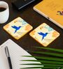 Yellow & Blue (4 x 4 Inches) Marble (Set of 2) Coasters