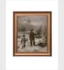 The Vintage Artistry Brown & Green Winter Father Son & Dog Scene Christmas Framed Wall Painting