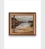 The Vintage Artistry Green & White Rustic Autumn Lake Landscape Painting Wall Art
