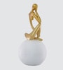 Thinking Lady Figurine- White | Golden and Off White Finish | Resin Material | On Base used Felt for Grip and Table Protect | Ideal for Table Decor and Shelves Showpiece