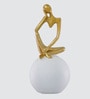 Thinking Lady Figurine- White | Golden and Off White Finish | Resin Material | On Base used Felt for Grip and Table Protect | Ideal for Table Decor and Shelves Showpiece