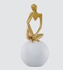Thinking Lady Figurine- White | Golden and Off White Finish | Resin Material | On Base used Felt for Grip and Table Protect | Ideal for Table Decor and Shelves Showpiece