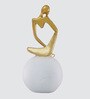 Thinking Lady Figurine- White | Golden and Off White Finish | Resin Material | On Base used Felt for Grip and Table Protect | Ideal for Table Decor and Shelves Showpiece