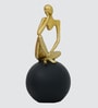 Thinking Lady Figurine-Black | Golden and Black Finish | Resin Material | On Base used Felt for Grip and Table Protect | Ideal for Table Decor and Shelves Showpiece
