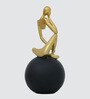 Thinking Lady Figurine-Black | Golden and Black Finish | Resin Material | On Base used Felt for Grip and Table Protect | Ideal for Table Decor and Shelves Showpiece