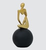 Thinking Lady Figurine-Black | Golden and Black Finish | Resin Material | On Base used Felt for Grip and Table Protect | Ideal for Table Decor and Shelves Showpiece