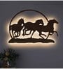 Three Running Horses Medium Brown Engineered Wood Wall Art With LED Light