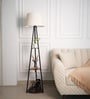 Three Shelves Floor Lamp Black Polished 5 Feet Height with 16  Diameter Off White Shade