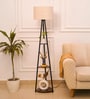 Three Shelves Floor Lamp Black Polished Finish 5 Feet Height with 14  Diameter Off White Drum Shade