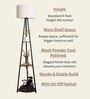 Three Shelves Floor Lamp Black Polished Finish 5 Feet Height with 14  Diameter Off White Drum Shade