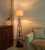 Three Shelves Floor Lamp Brass Antique Finish 5 Feet Height with 14  Diameter Off White Drum Shade