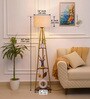 Three Shelves Floor Lamp Brass Antique Finish 5 Feet Height with 14  Diameter Off White Drum Shade