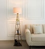 Three Shelves Floor Lamp Brass Antique Finish 5 Feet Height with 14  Diameter Off White Drum Shade