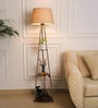 Three Shelves Floor Lamp Brass Antique Finish 5 Feet Height with 16  Diameter Natural Jute Shade