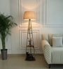 Three Shelves Floor Lamp Brass Antique Finish 5 Feet Height with 16  Diameter Natural Jute Shade