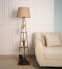 Three Shelves Floor Lamp Brass Antique Finish 5 Feet Height with 16  Diameter Natural Jute Shade
