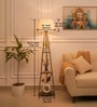 Three Shelves Floor Lamp Brass Antique Finish 5 Feet Height with 16  Diameter Off White Shade