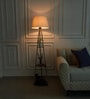 Three Shelves Floor Lamp Brass Antique Finish 5 Feet Height with 16  Diameter Off White Shade